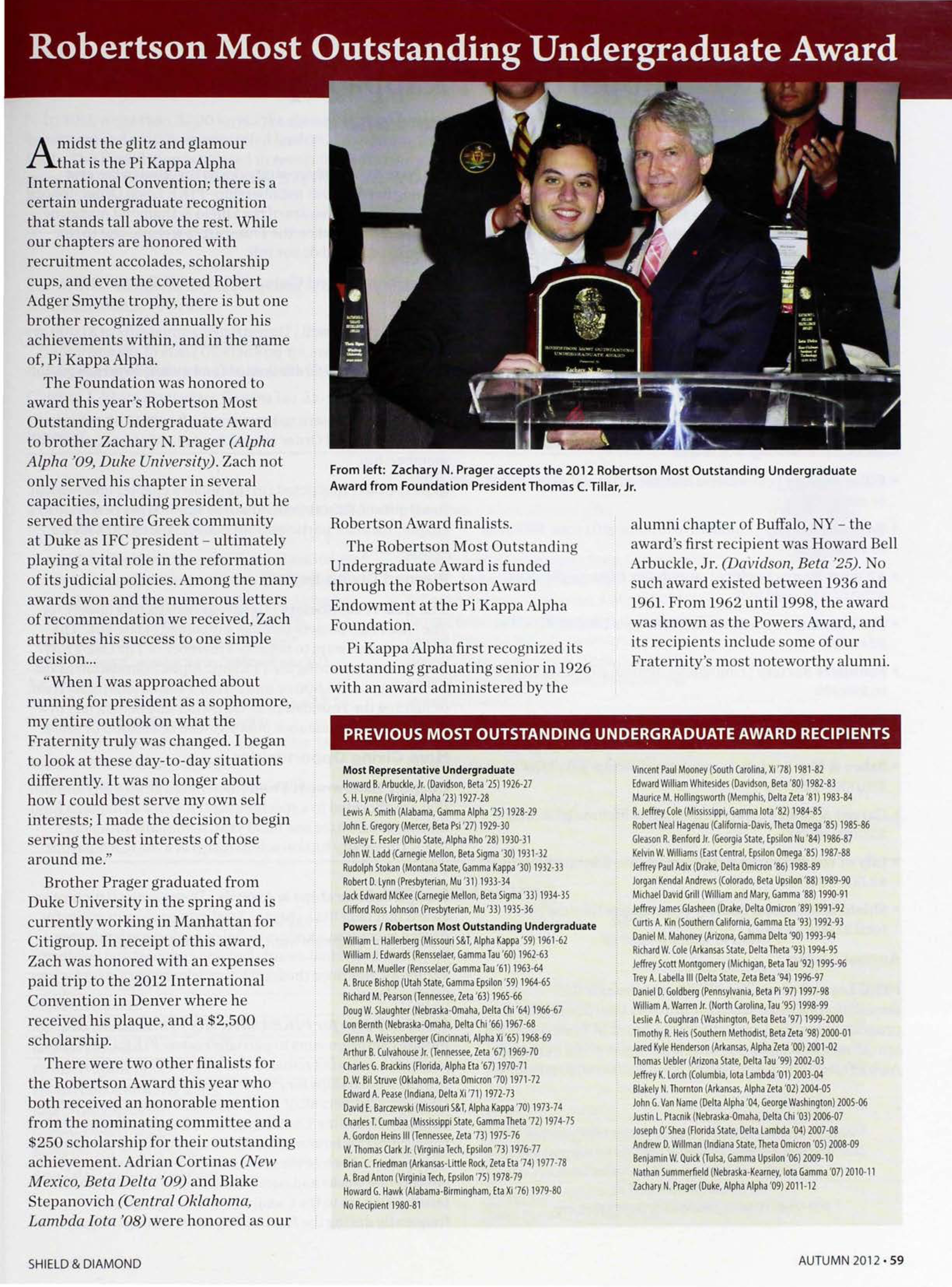 Robertson Most Outstanding Undergraduate Award